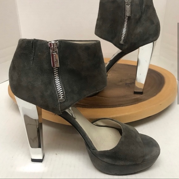 Michael Kors Suede 5” Mirrored Thick Heels with Zipper Size 8 - Picture 2 of 14